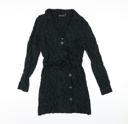 Zara Womens Green Animal Print Viscose Shirt Dress Size XS Collared Button - Snake Print