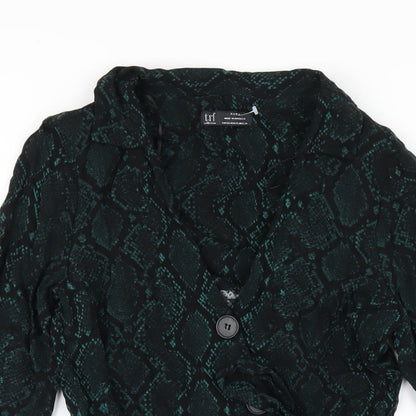 Zara Womens Green Animal Print Viscose Shirt Dress Size XS Collared Button - Snake Print