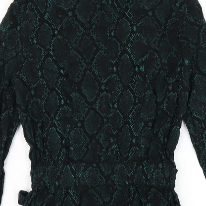 Zara Womens Green Animal Print Viscose Shirt Dress Size XS Collared Button - Snake Print