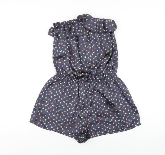 FOREVER 21 Womens Blue Floral Polyester Playsuit One-Piece Size M Pullover