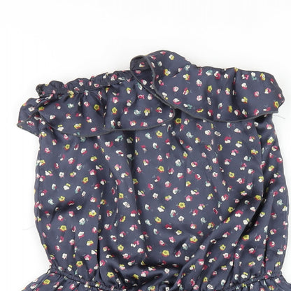 FOREVER 21 Womens Blue Floral Polyester Playsuit One-Piece Size M Pullover