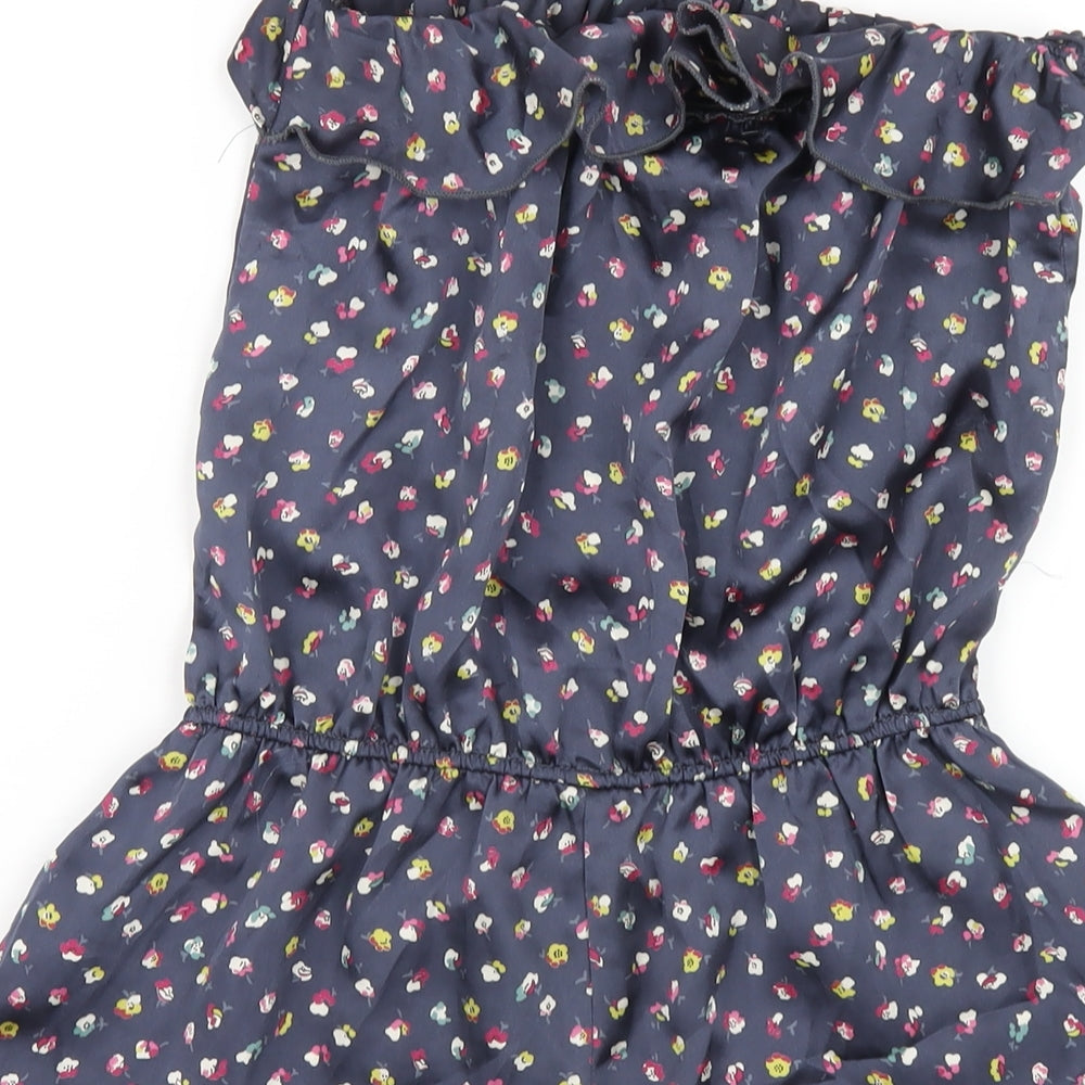 FOREVER 21 Womens Blue Floral Polyester Playsuit One-Piece Size M Pullover