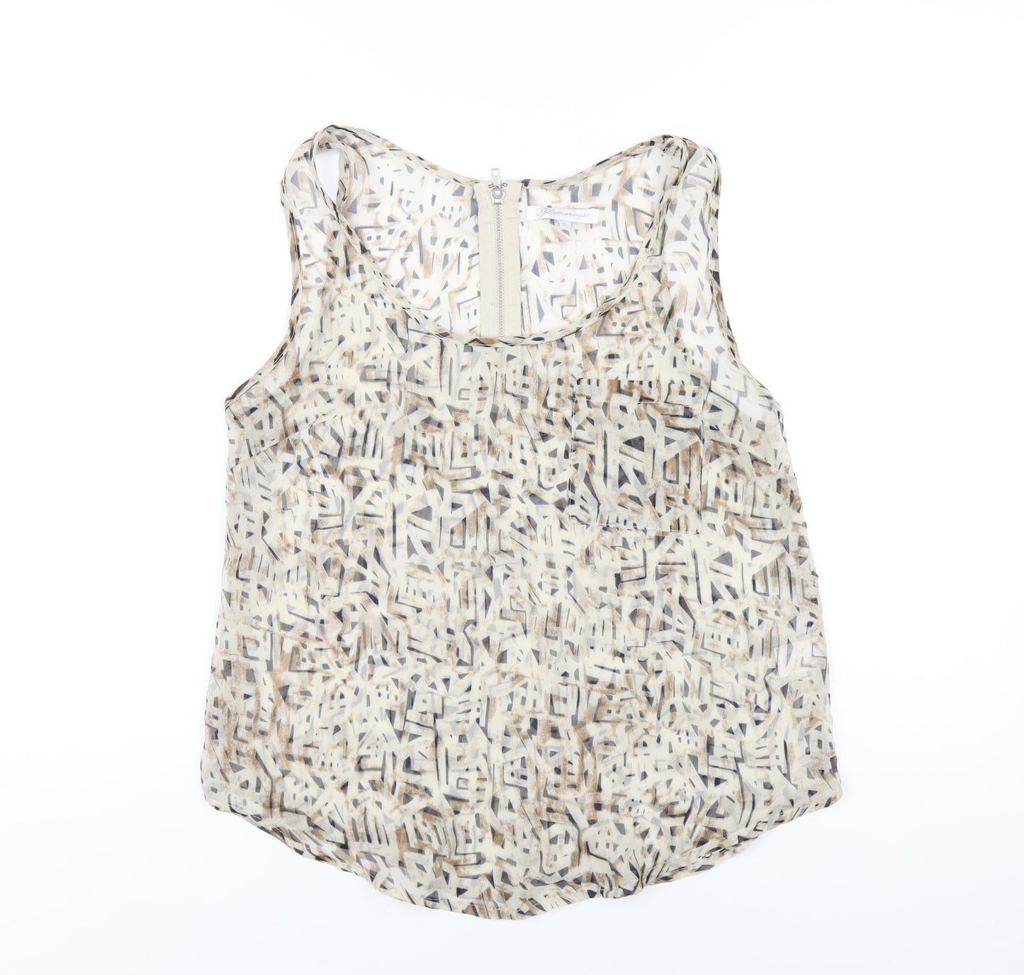 Glamorous Womens Beige Geometric Polyester Basic Tank Size 10 Scoop Neck