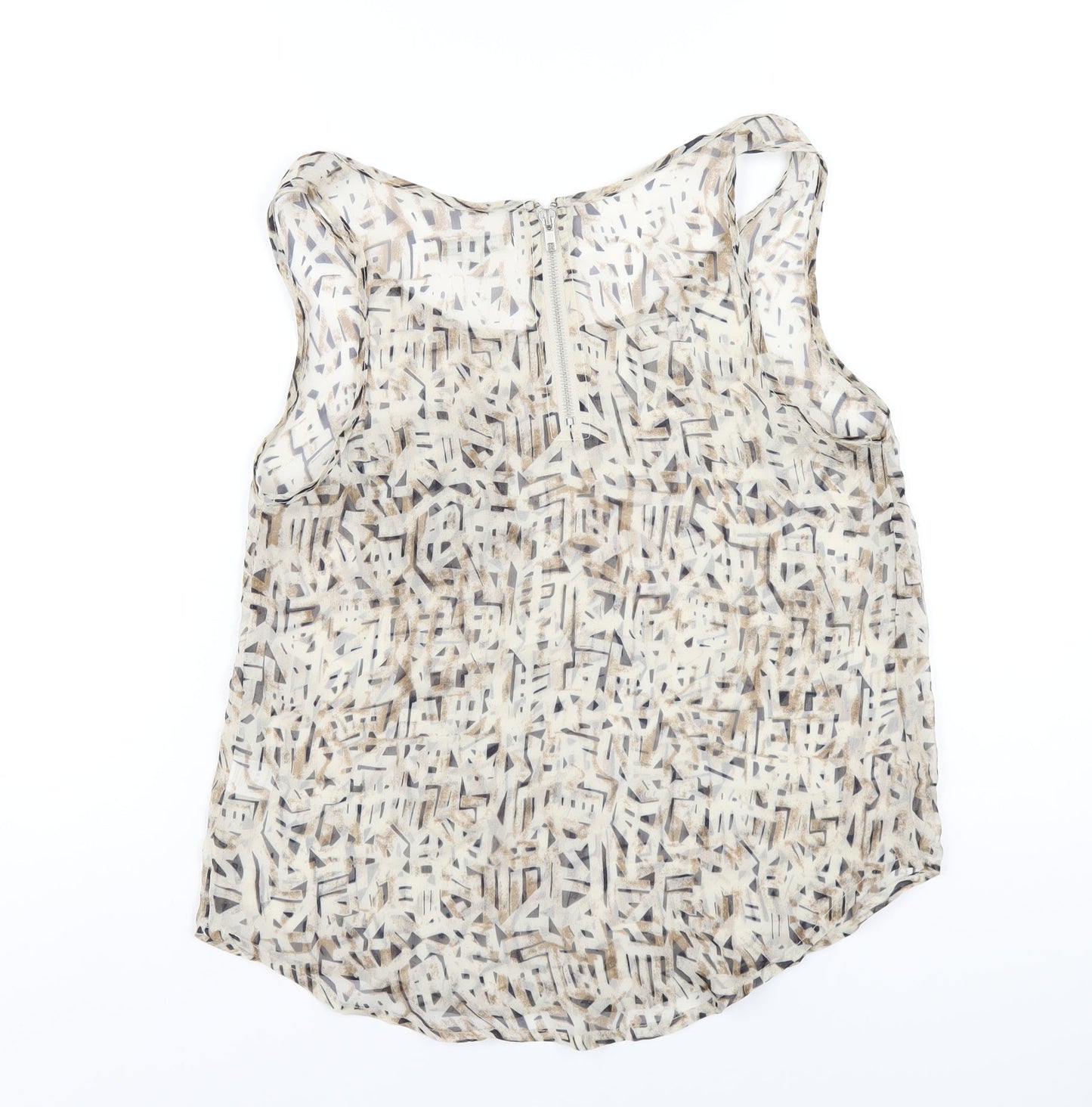 Glamorous Womens Beige Geometric Polyester Basic Tank Size 10 Scoop Neck