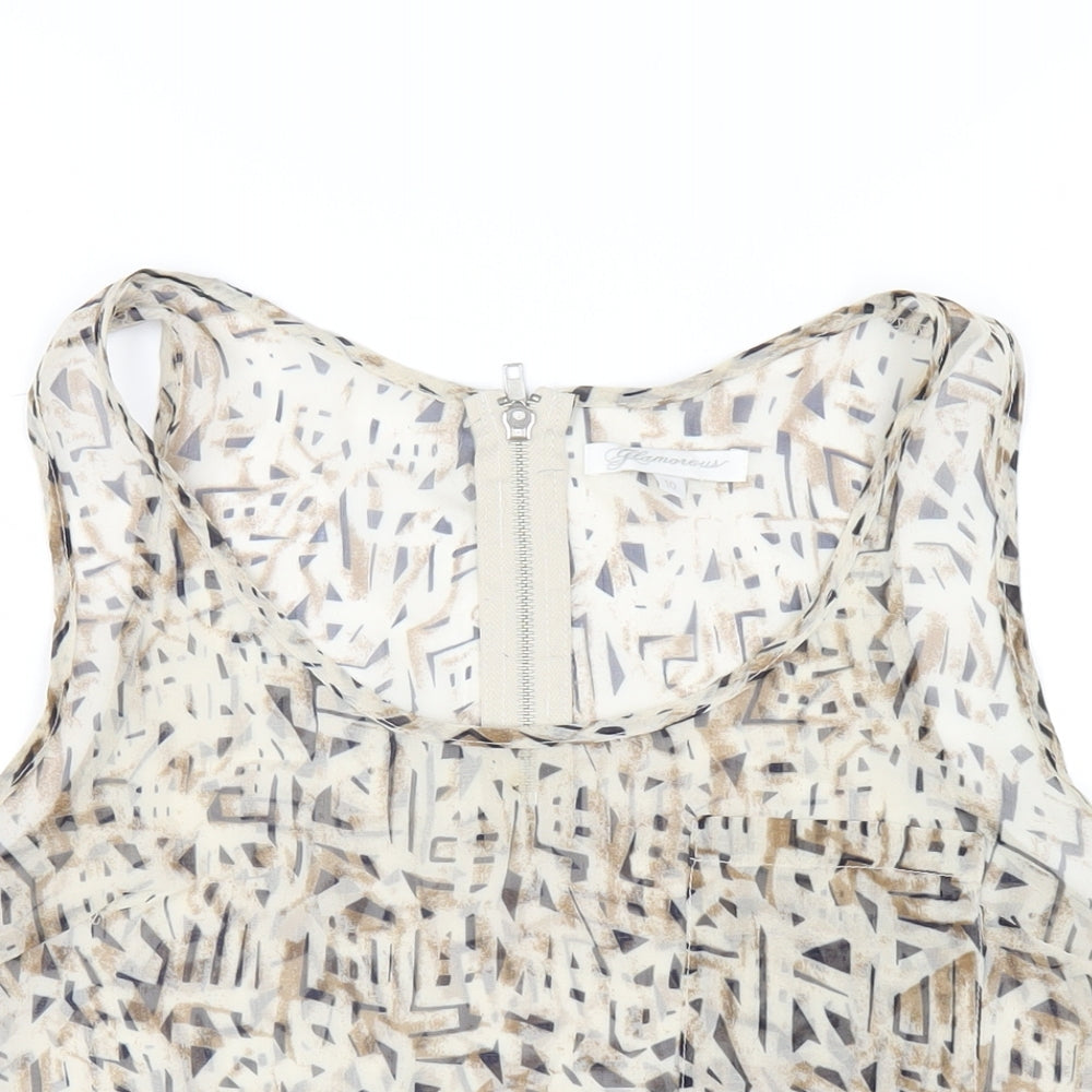 Glamorous Womens Beige Geometric Polyester Basic Tank Size 10 Scoop Neck