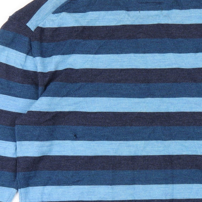 Jack Wills Mens Blue Crew Neck Striped Wool Pullover Jumper Size M Long Sleeve