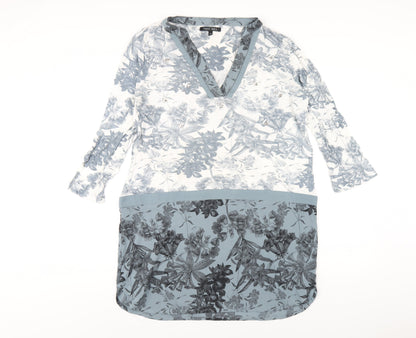 NEXT Womens Blue Geometric Viscose A-Line Size 14 V-Neck Pullover