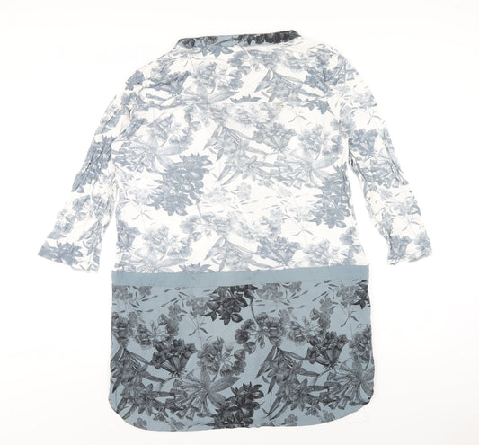 NEXT Womens Blue Geometric Viscose A-Line Size 14 V-Neck Pullover