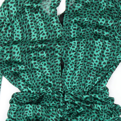 AX Paris Womens Green Geometric Polyester Mini Size 8 V-Neck Zip