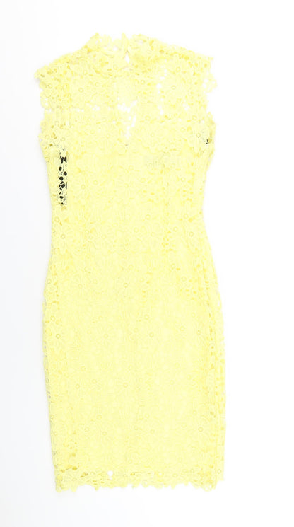 Paper Doll Productions Womens Yellow Polyester Bodycon Size 8 Mock Neck Zip