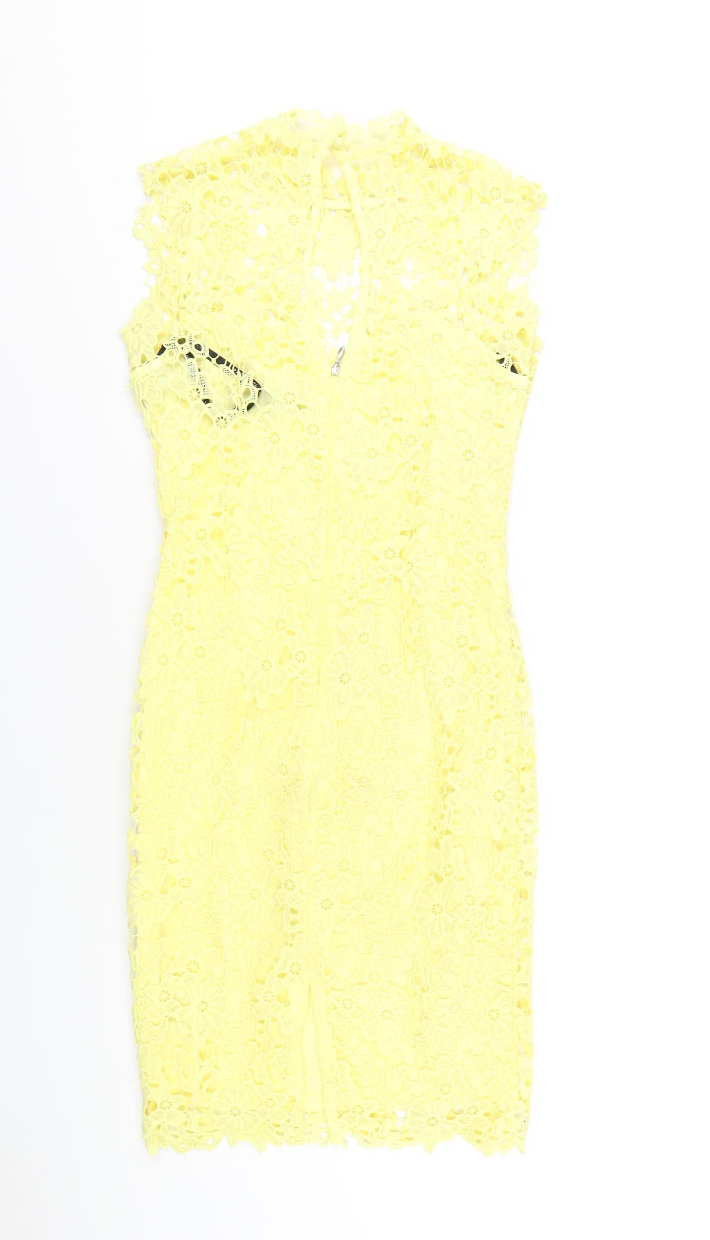 Paper Doll Productions Womens Yellow Polyester Bodycon Size 8 Mock Neck Zip