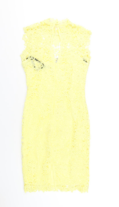 Paper Doll Productions Womens Yellow Polyester Bodycon Size 8 Mock Neck Zip