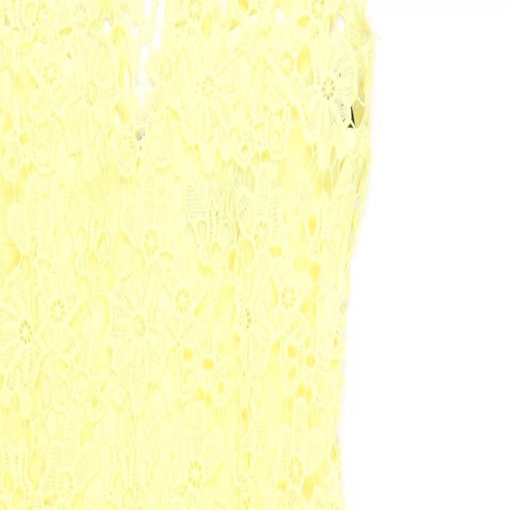 Paper Doll Productions Womens Yellow Polyester Bodycon Size 8 Mock Neck Zip