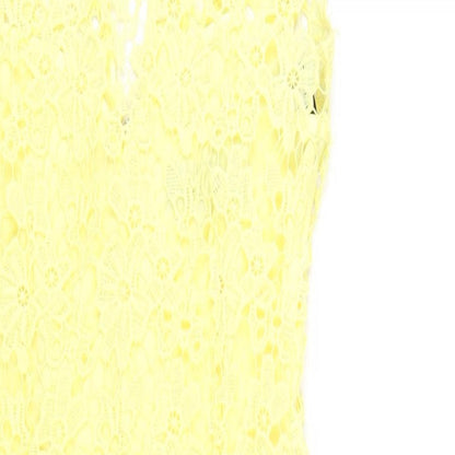 Paper Doll Productions Womens Yellow Polyester Bodycon Size 8 Mock Neck Zip