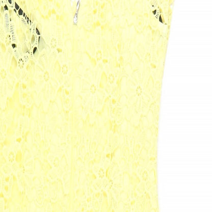 Paper Doll Productions Womens Yellow Polyester Bodycon Size 8 Mock Neck Zip