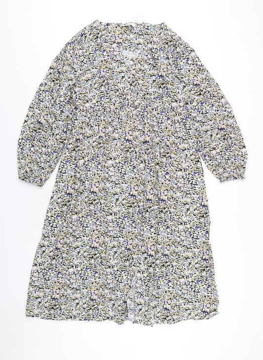 Marks and Spencer Womens Multicoloured Floral Viscose A-Line Size 12 V-Neck Button
