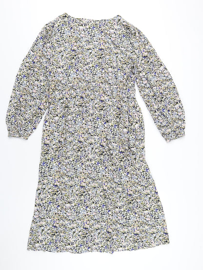Marks and Spencer Womens Multicoloured Floral Viscose A-Line Size 12 V-Neck Button