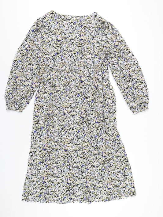 Marks and Spencer Womens Multicoloured Floral Viscose A-Line Size 12 V-Neck Button