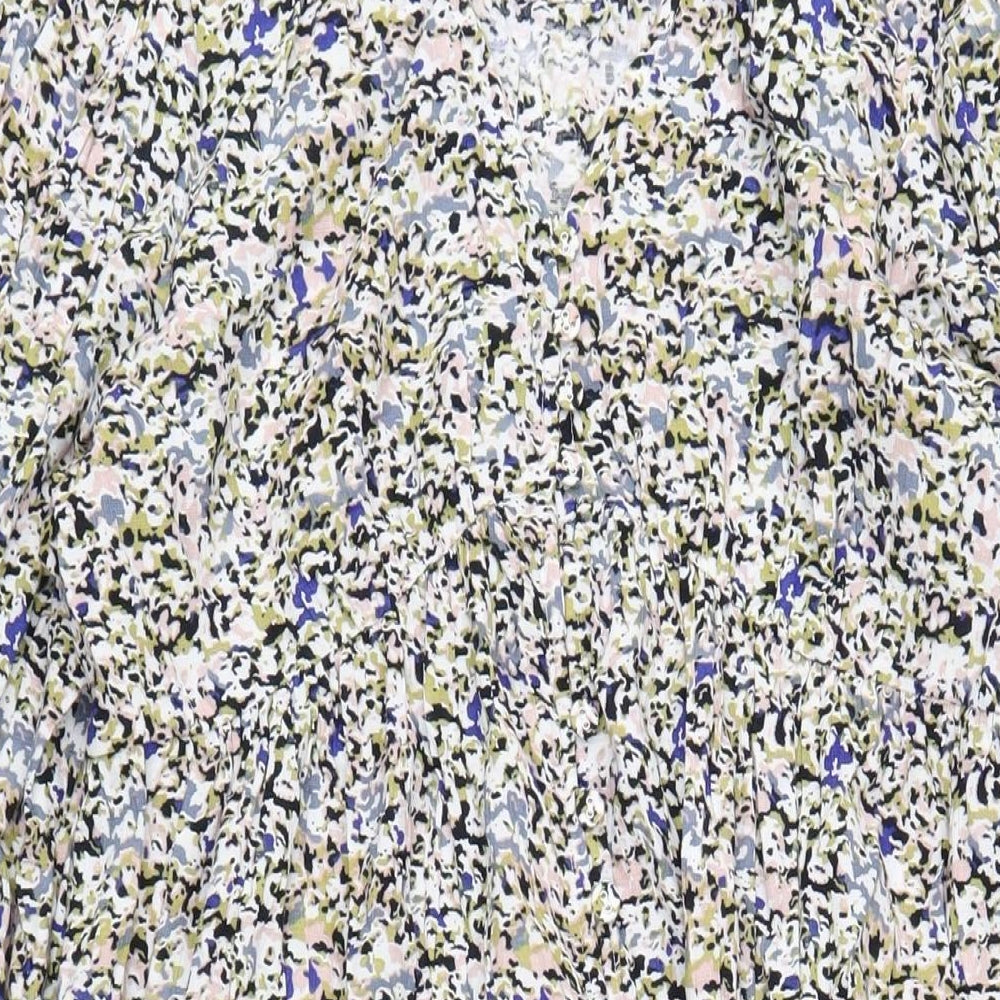 Marks and Spencer Womens Multicoloured Floral Viscose A-Line Size 12 V-Neck Button