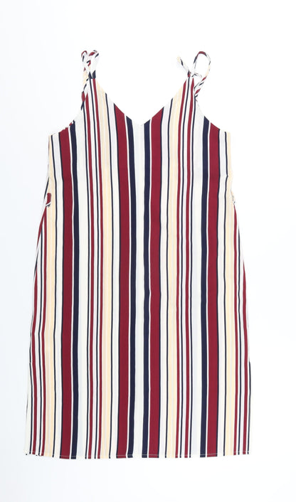 New Look Womens Multicoloured Striped Polyester A-Line Size 10 V-Neck Pullover