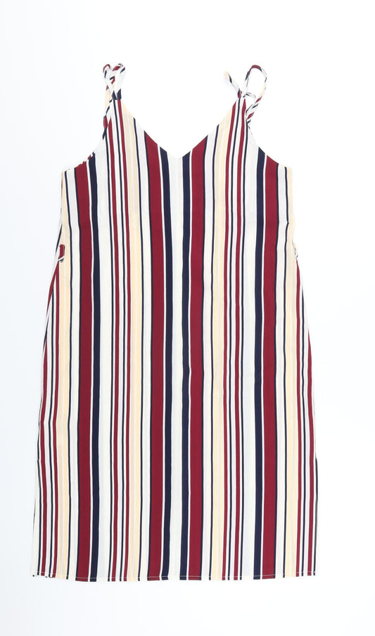New Look Womens Multicoloured Striped Polyester A-Line Size 10 V-Neck Pullover