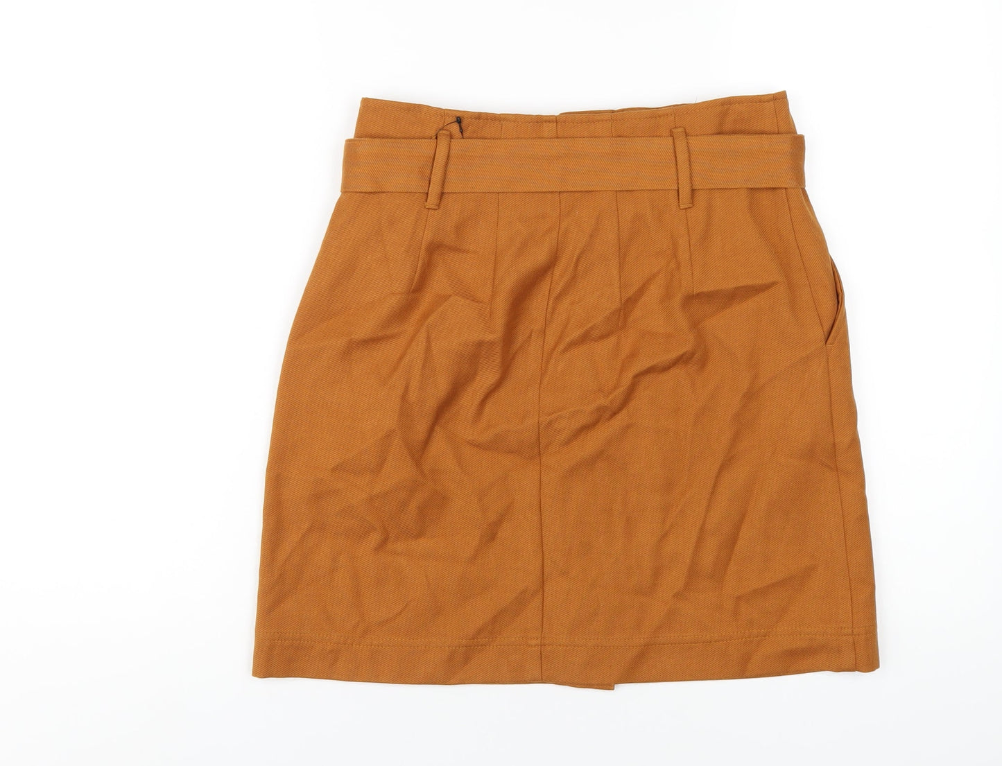 Marks and Spencer Womens Orange Polyester A-Line Skirt Size 10 Button