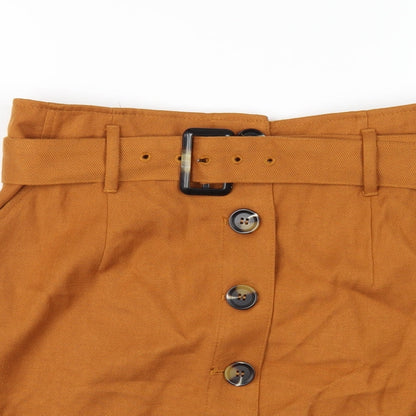 Marks and Spencer Womens Orange Polyester A-Line Skirt Size 10 Button