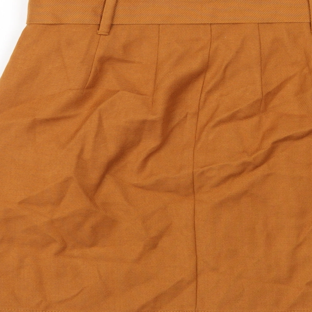 Marks and Spencer Womens Orange Polyester A-Line Skirt Size 10 Button