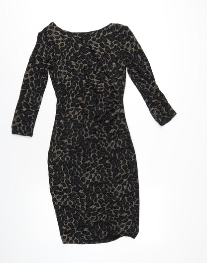 M&Co Womens Black Geometric Nylon Bodycon Size 8 Boat Neck Pullover
