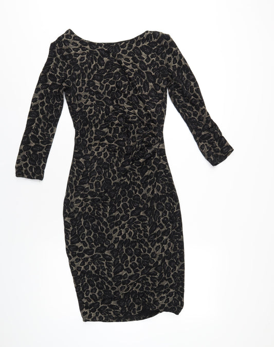 M&Co Womens Black Geometric Nylon Bodycon Size 8 Boat Neck Pullover
