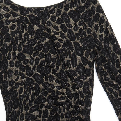 M&Co Womens Black Geometric Nylon Bodycon Size 8 Boat Neck Pullover