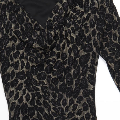 M&Co Womens Black Geometric Nylon Bodycon Size 8 Boat Neck Pullover