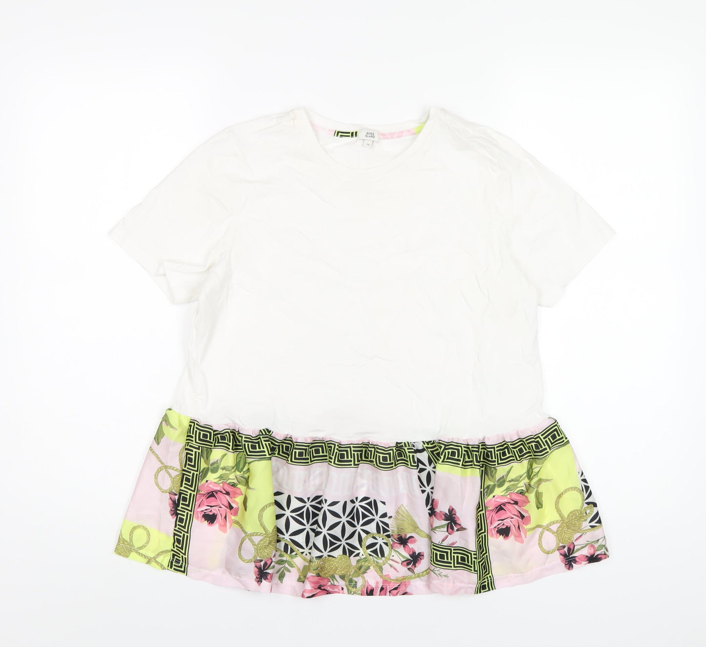Womens UK Size 10 River Island White Basic T-Shirt