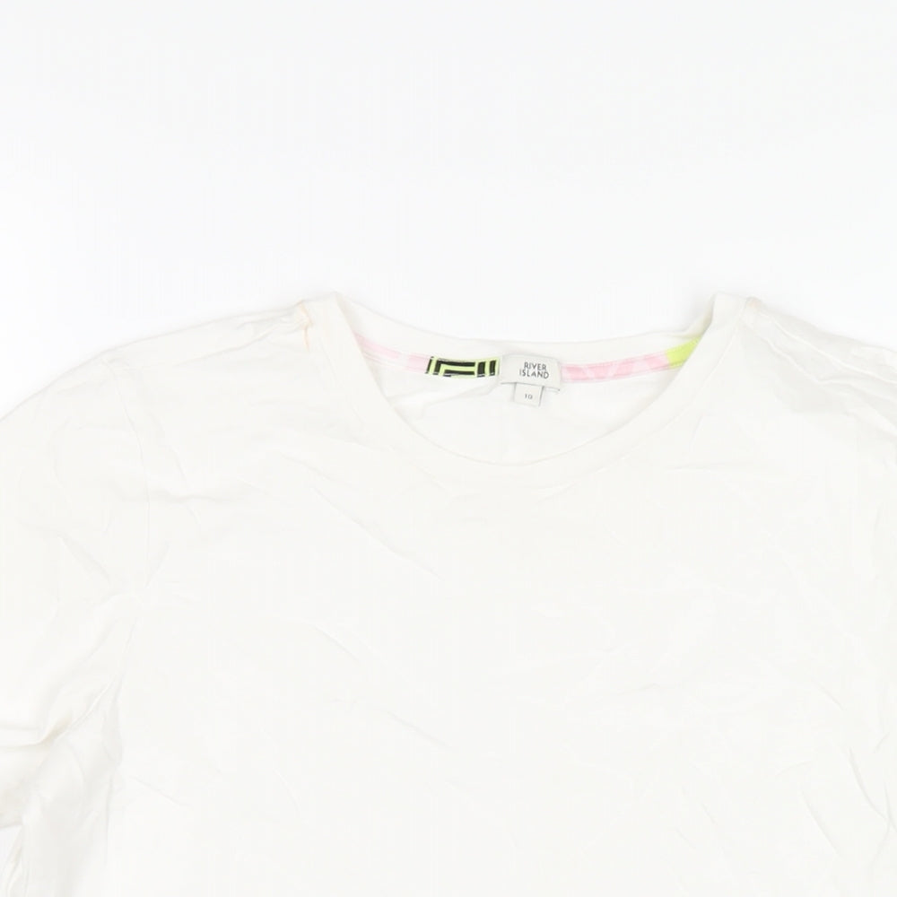 Womens UK Size 10 River Island White Basic T-Shirt