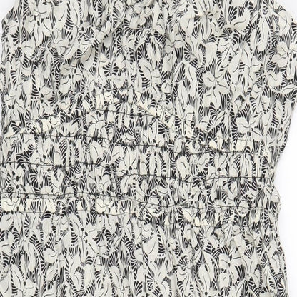 Marks and Spencer Womens Black Geometric Cotton A-Line Size 14 Scoop Neck Pullover