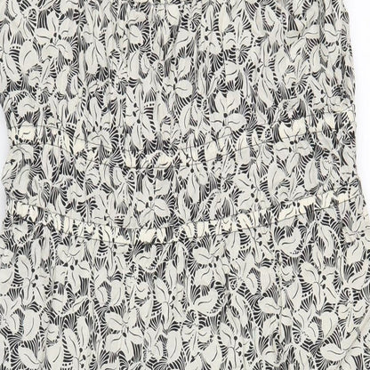 Marks and Spencer Womens Black Geometric Cotton A-Line Size 14 Scoop Neck Pullover