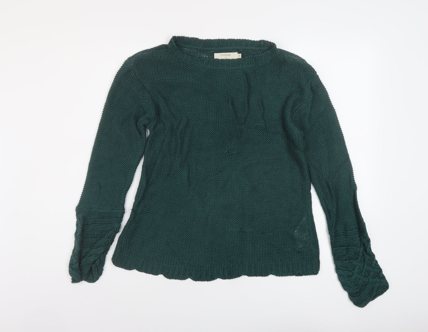 Womens UK Size M Cream Green Pullover Jumper