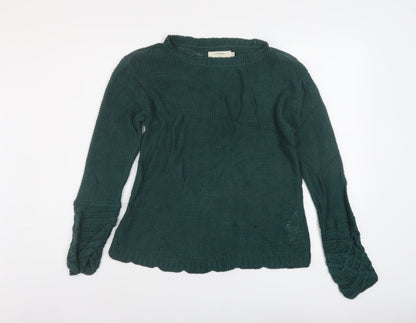 Womens UK Size M Cream Green Pullover Jumper