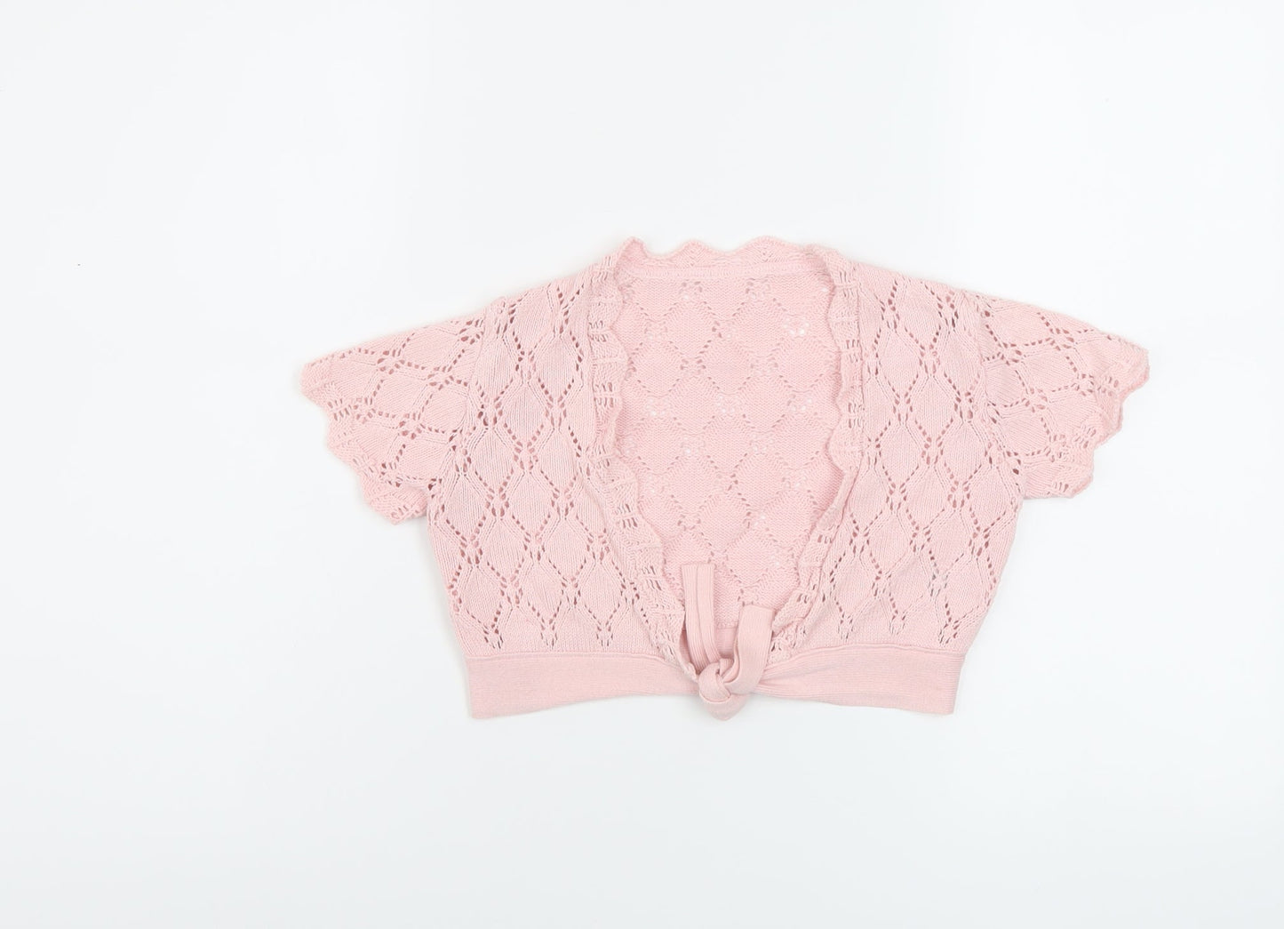 Marks and Spencer Girls Pink Collared Acrylic Shrug Jumper Size 6-7 Years Tie