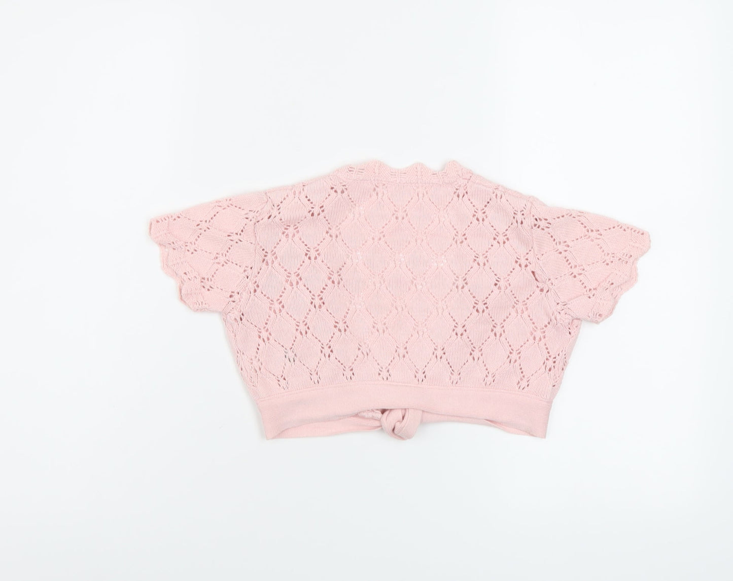 Marks and Spencer Girls Pink Collared Acrylic Shrug Jumper Size 6-7 Years Tie