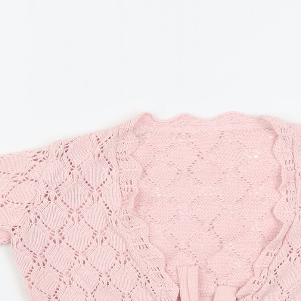 Marks and Spencer Girls Pink Collared Acrylic Shrug Jumper Size 6-7 Years Tie