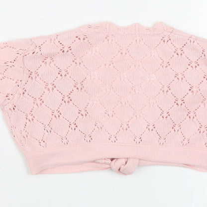 Marks and Spencer Girls Pink Collared Acrylic Shrug Jumper Size 6-7 Years Tie