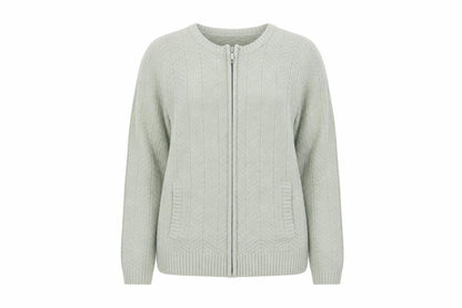 EWM Womens Green Round Neck Acrylic Full Zip Jumper Size 18