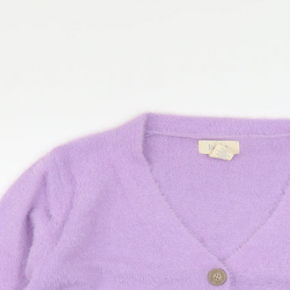 Kaisley Womens Purple V-Neck Nylon Cardigan Jumper Size L