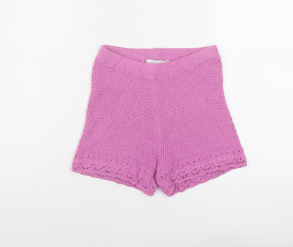 Pull&Bear Womens Purple Acrylic Basic Shorts Size M L4 in Regular Pull On
