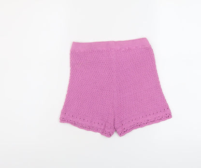 Pull&Bear Womens Purple Acrylic Basic Shorts Size M L4 in Regular Pull On