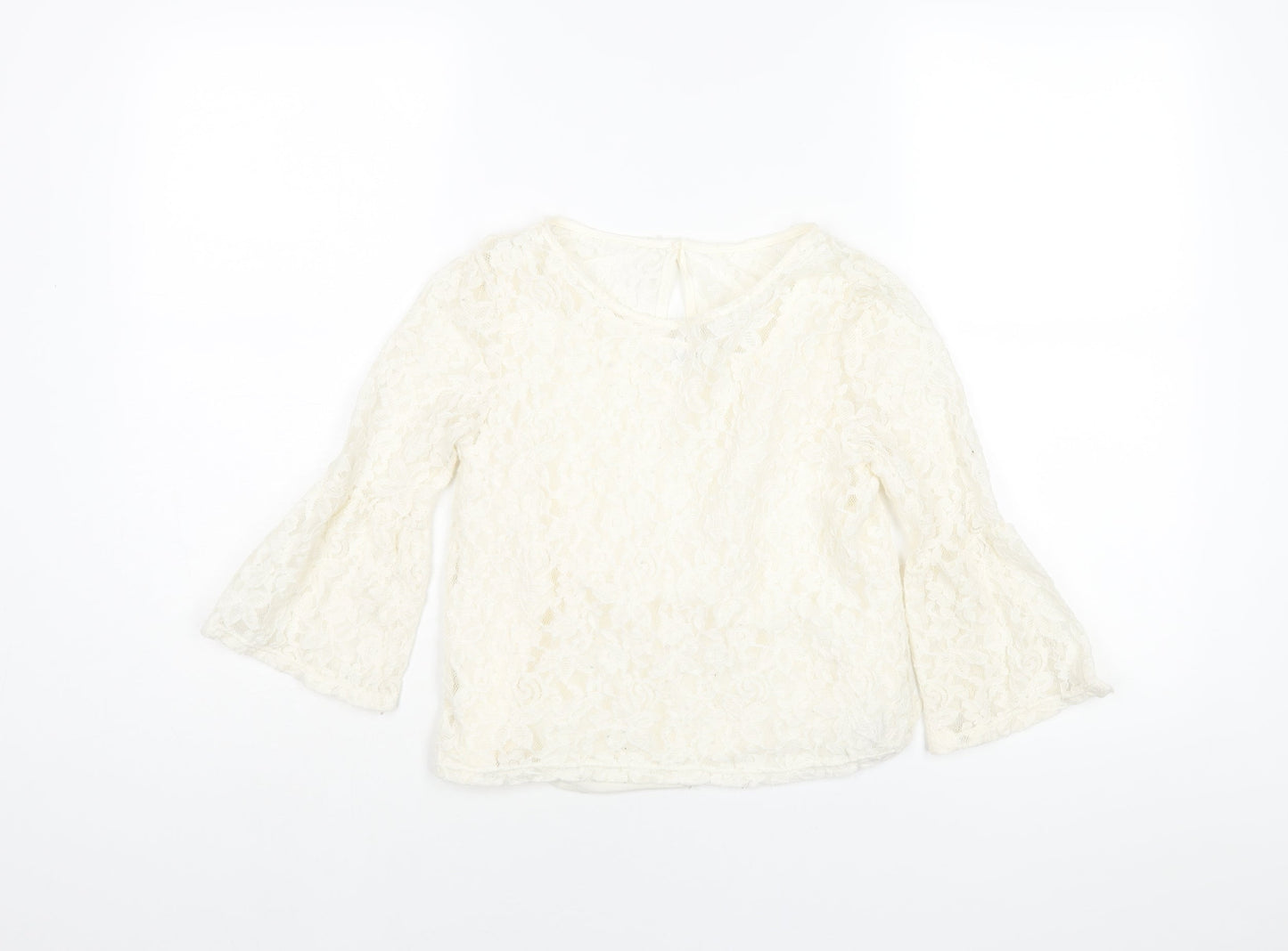 H&M Girls Ivory Polyester Basic Blouse Size 13 Years Round Neck Button
