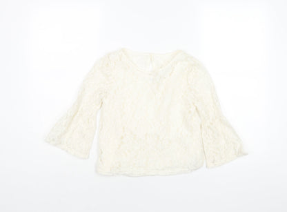 H&M Girls Ivory Polyester Basic Blouse Size 13 Years Round Neck Button