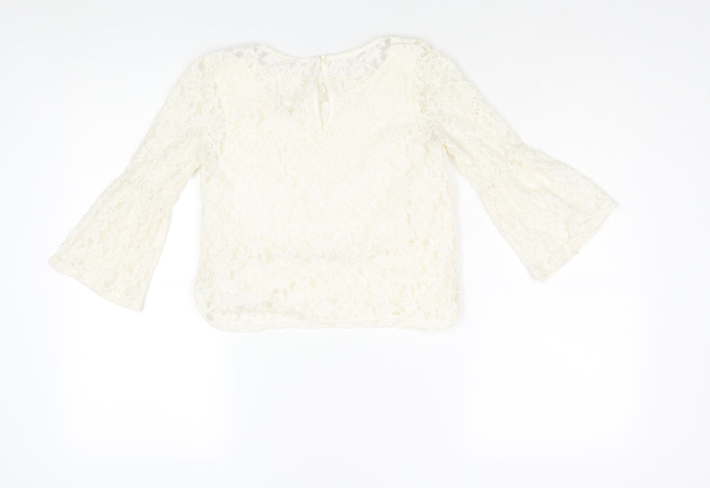 H&M Girls Ivory Polyester Basic Blouse Size 13 Years Round Neck Button