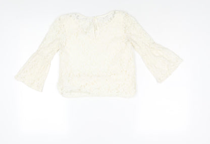 H&M Girls Ivory Polyester Basic Blouse Size 13 Years Round Neck Button